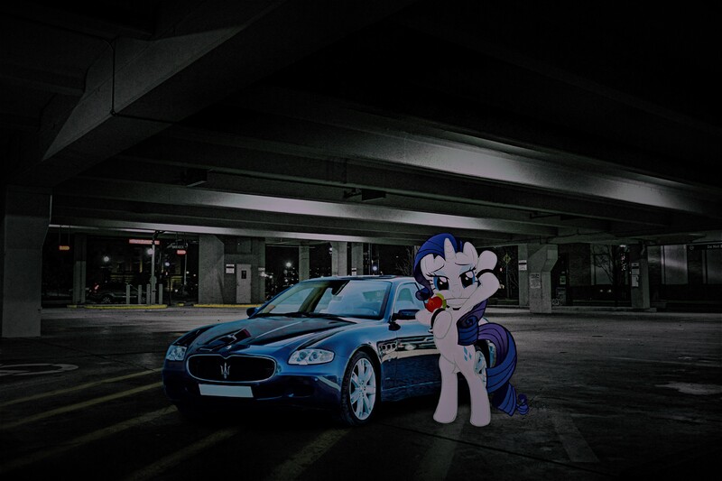 Size: 9797x6531 | Tagged: safe, artist:bluse, derpibooru import, edit, rarity, pony, unicorn, bipedal, car, female, flower, image, jpeg, mouth hold, rose, sexy, solo