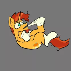 Size: 3000x3000 | Tagged: safe, artist:fumalunga, derpibooru import, sunburst, pony, unicorn, clothes, facial hair, funny, goatee, gray background, high res, horn, image, lying down, male, no pupils, on back, png, simple background, socks, solo, stallion