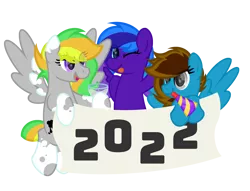 Size: 3400x2600 | Tagged: safe, artist:ponkus, derpibooru import, oc, oc:flugel, oc:memeancholy, oc:odd inks, pegasus, pony, :p, alcohol, banner, drink, female, happy new year, holiday, image, mare, png, tongue out