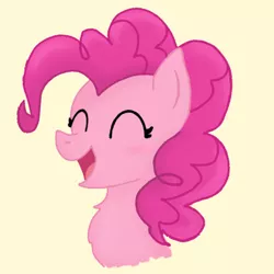 Size: 4000x4000 | Tagged: safe, artist:naturajellyfish, derpibooru import, pinkie pie, earth pony, pony, absurd resolution, bust, cute, diapinkes, eyes closed, image, open mouth, png, simple background, smiling, solo, yellow background