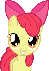 Size: 567x808 | Tagged: safe, artist:spokenmind93, derpibooru import, apple bloom, earth pony, pony, apple bloom's bow, bow, female, filly, foal, grin, hair bow, image, looking up, orange eyes, png, red mane, red tail, simple background, smiling, solo, tail, transparent background, vector