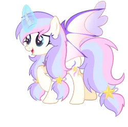 Size: 2316x2304 | Tagged: safe, artist:original intention, derpibooru import, oc, unofficial characters only, alicorn, bat pony, bat pony alicorn, pony, derpibooru community collaboration, 2022 community collab, bat wings, curved horn, female, full body, glow, glowing horn, high res, horn, image, mare, multicolored mane, multicolored tail, open mouth, open smile, png, raised hoof, show accurate, simple background, smiling, solo, spread wings, standing, tail, transparent background, wings