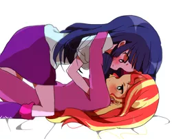 Size: 1202x972 | Tagged: suggestive, artist:lotte, derpibooru import, sunset shimmer, twilight sparkle, equestria girls, rainbow rocks, blushing, breasts, clothes, embrace, female, hug, image, imminent kissing, lesbian, png, shipping, simple background, skirt, sunsetsparkle, white background