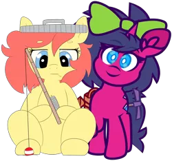 Size: 6006x5629 | Tagged: safe, artist:threetwotwo32232, artist:yelowcrom, derpibooru import, oc, oc:brushie, oc:fizzy pop, unofficial characters only, earth pony, pony, unicorn, derpibooru community collaboration, 2022 community collab, female, image, mare, png, simple background, stardew valley, transparent background
