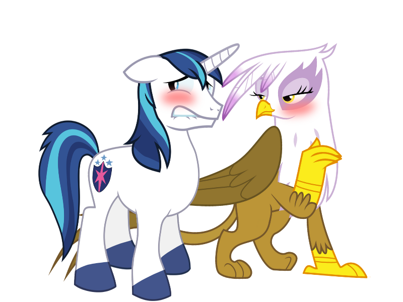 Size: 800x600 | Tagged: safe, artist:firestorm-can, artist:koraluch, derpibooru import, edit, vector edit, gilda, shining armor, gryphon, pony, unicorn, alternate universe, blushing, female, gildarmor, husband and wife, image, infidelity, male, png, shipping, simple background, straight, transparent background, vector