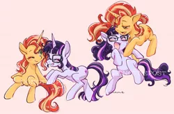 Size: 1528x1003 | Tagged: safe, artist:5mmumm5, derpibooru import, sci-twi, sunset shimmer, twilight sparkle, ponified, pony, unicorn, equestria girls, female, glasses, happy, hug, image, jpeg, lesbian, levitation, magic, meta, one eye closed, sciset, scitwishimmer, shipping, smiling, sunsetsparkle, telekinesis, twitter, wink