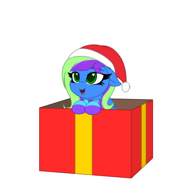 Size: 2048x2048 | Tagged: safe, artist:itsnovastarblaze, derpibooru import, oc, oc:novastar blaze, unofficial characters only, pegasus, pony, box, christmas, clothes, female, hat, heart eyes, holiday, image, mare, png, pony in a box, present, santa hat, scarf, simple background, socks, solo, transparent background, wingding eyes