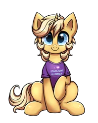 Size: 2378x3000 | Tagged: safe, artist:confetticakez, derpibooru import, oc, oc:sunlight bolt, unofficial characters only, pony, unicorn, derpibooru community collaboration, 2022 community collab, clothes, image, looking at you, png, shirt, simple background, smiling, solo, transparent background