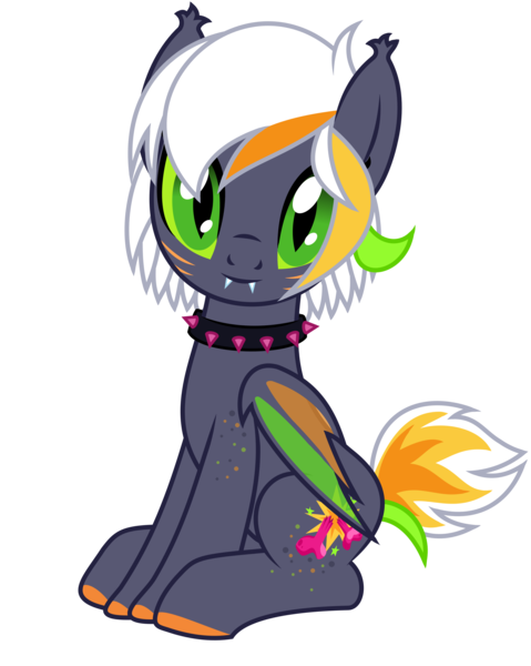 Size: 3570x4470 | Tagged: safe, artist:dtavs.exe, derpibooru import, oc, oc:dree deray, unofficial characters only, bat pony, pony, derpibooru community collaboration, 2022 community collab, bat pony oc, bat wings, collar, colored hooves, fangs, female, image, png, simple background, slit pupils, solo, transparent background, wings