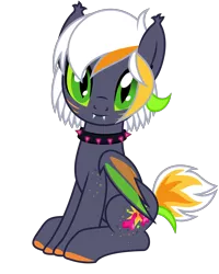 Size: 3570x4470 | Tagged: safe, artist:dtavs.exe, derpibooru import, oc, oc:dree deray, unofficial characters only, bat pony, pony, derpibooru community collaboration, 2022 community collab, bat pony oc, bat wings, collar, colored hooves, fangs, female, image, png, simple background, slit pupils, solo, transparent background, wings