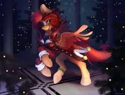 Size: 3924x3000 | Tagged: safe, artist:mithriss, derpibooru import, oc, unofficial characters only, pegasus, pony, christmas, christmas lights, christmas tree, clothes, holiday, image, night, png, solo, tree