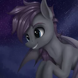 Size: 3000x3000 | Tagged: safe, artist:palibrik, derpibooru import, oc, unofficial characters only, bat pony, pony, bat pony oc, bat wings, female, image, night, night sky, png, sky, smiling, solo, wings