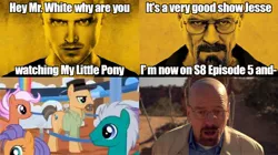 Size: 1160x649 | Tagged: safe, artist:joshuarocha102, derpibooru import, edit, edited screencap, screencap, earth pony, human, pony, breaking bad, female, image, irl, irl human, jesse pinkman, jpeg, male, mare, meme, photo, stallion, walter white