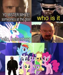 Size: 1080x1280 | Tagged: safe, artist:joshuarocha102, derpibooru import, applejack, fluttershy, pinkie pie, princess celestia, rainbow dash, rarity, spike, twilight sparkle, human, breaking bad, image, jesse pinkman, jpeg, mane six, meme, walter white