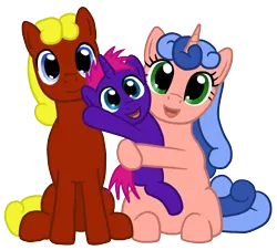 Size: 1548x1400 | Tagged: safe, artist:soobel, derpibooru import, oc, oc:cloudie brilliant, oc:tomato delight, earth pony, pony, unicorn, derpibooru community collaboration, 2022 community collab, colt, foal, horn, image, male, png, unicorn oc