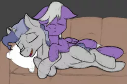 Size: 1703x1141 | Tagged: safe, artist:sefastpone, derpibooru import, silver script, star bright, pony, colored sketch, couch, cuddling, gay, image, male, pillow, png, shipping, stallion, starscript
