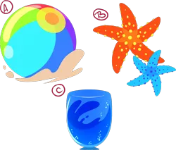 Size: 1918x1635 | Tagged: safe, artist:khimi-chan, derpibooru import, oc, unofficial characters only, starfish, beach ball, cup, cutie mark, cutie mark only, image, no pony, png, simple background, transparent background