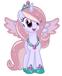 Size: 592x722 | Tagged: safe, artist:gihhbloonde, derpibooru import, oc, unofficial characters only, alicorn, pony, alicorn oc, base used, ethereal mane, female, hoof shoes, horn, image, jewelry, mare, png, simple background, smiling, solo, spread wings, starry mane, tiara, transparent background, wings