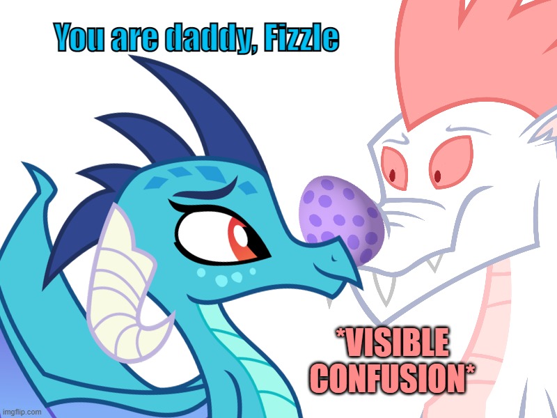 Size: 800x600 | Tagged: safe, artist:sketchmcreations, artist:thesharp0ne, artist:the smiling pony, derpibooru import, edit, vector edit, fizzle, princess ember, spike, dragon, alternate universe, carrying, egg, female, fizzlember, husband and wife, image, imgflip, implied spike, jpeg, male, meme, parent:fizzle, parent:princess ember, parents:fizzlember, simple background, smiling, spike's egg, straight, text, vector, white background