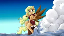 Size: 1920x1080 | Tagged: safe, artist:alazak, derpibooru import, oc, oc:autumn breeze, unofficial characters only, pegasus, pony, clothes, glasses, image, png, solo, swimsuit, water