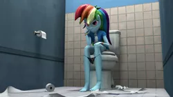 Size: 1920x1080 | Tagged: suggestive, artist:popa-3d-animations, derpibooru import, rainbow dash, equestria girls, 3d, bathroom stall, but why, clothes, image, implied pooping, jpeg, panties, panties around legs, public bathroom, public restroom, public toilet, sitting, sitting on toilet, toilet, toilet paper, toilet stall, underwear