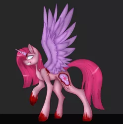 Size: 1024x1033 | Tagged: grimdark, artist:dreamy-kitty, derpibooru import, pinkie pie, pony, amputation, blood, broken horn, cutie mark theft, horn, image, pinkamena diane pie, png, severed limb, severed wing, shrunken pupils, solo, speedpaint available, stitches, twilight sparkle's cutie mark, wing theft, wings