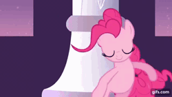 Size: 640x360 | Tagged: safe, derpibooru import, screencap, pinkie pie, earth pony, pony, season 2, sweet and elite, animated, bipedal, eyes closed, female, gif, gifs.com, image, mare, nose in the air, open mouth, open smile, party cannon, smiling, solo, uvula, volumetric mouth