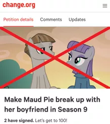 Size: 1170x1316 | Tagged: safe, derpibooru import, maud pie, mudbriar, earth pony, pony, the maud couple, anti-shipping, female, image, jpeg, male, mare, meme, op can't let go, op is a duck, op is trying to start shit, petition, stallion, waifu thief