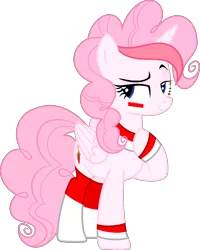 Size: 1442x1799 | Tagged: safe, artist:muhammad yunus, derpibooru import, oc, oc:strawberries, unofficial characters only, alicorn, pony, derpibooru community collaboration, 2022 community collab, alicorn oc, base used, clothes, female, horn, image, indonesia, indonesian, looking at you, mare, medibang paint, not pinkie pie, png, simple background, socks, solo, transparent background, wide eyes, wings