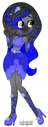 Size: 575x1508 | Tagged: safe, artist:teonnakatztkgs, derpibooru import, oc, unofficial characters only, equestria girls, base used, clothes, dress, ethereal mane, eyelashes, female, high heels, image, jpeg, shoes, signature, simple background, smiling, solo, starry mane, white background