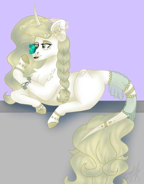 Size: 1119x1427 | Tagged: safe, artist:teonnakatztkgs, derpibooru import, oc, unofficial characters only, butterfly, insect, pony, unicorn, female, horn, image, jpeg, lying down, mare, prone, solo, unicorn oc
