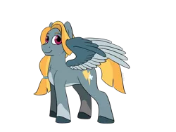 Size: 2828x2121 | Tagged: safe, artist:itstechtock, derpibooru import, oc, oc:autumn storm, unofficial characters only, pegasus, pony, coat markings, female, full body, high res, hooves, image, mare, offspring, parent:rainbow dash, parent:thunderlane, parents:thunderdash, partially open wings, pegasus oc, png, simple background, smiling, socks (coat marking), solo, standing, transparent background, wings