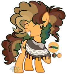 Size: 1771x1937 | Tagged: safe, artist:xxlightning-chaserxx, derpibooru import, oc, oc:chocolate cookie, unofficial characters only, earth pony, pony, ^^, clothes, earth pony oc, eyes closed, female, full body, grin, hooves, image, mare, multicolored mane, multicolored tail, offspring, parent:cheese sandwich, parent:lightning dust, png, poncho, raised hoof, show accurate, simple background, smiling, solo, standing, tail, transparent background