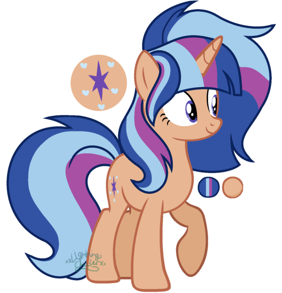 Size: 1506x1563 | Tagged: safe, artist:xxlightning-chaserxx, derpibooru import, oc, oc:nightlight dalia, unofficial characters only, pony, unicorn, blue eyes, female, full body, hooves, horn, image, mare, multicolored mane, multicolored tail, offspring, parent:flash sentry, parent:twilight sparkle, parents:flashlight, png, raised hoof, show accurate, simple background, smiling, solo, standing, tail, transparent background, unicorn oc