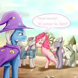 Size: 5000x5000 | Tagged: safe, artist:etherfii, derpibooru import, limestone pie, marble pie, maud pie, pinkie pie, trixie, earth pony, pony, unicorn, female, image, jpeg, mare, pie sisters, pie twins, siblings, sisters, twins