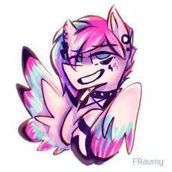 Size: 1500x1500 | Tagged: safe, artist:fraumflug, derpibooru import, part of a set, zipp storm, pegasus, pony, bust, choker, ear piercing, eye clipping through hair, female, g5, image, jpeg, lidded eyes, mare, piercing, simple background, smiling, solo, spiked choker, white background, wings