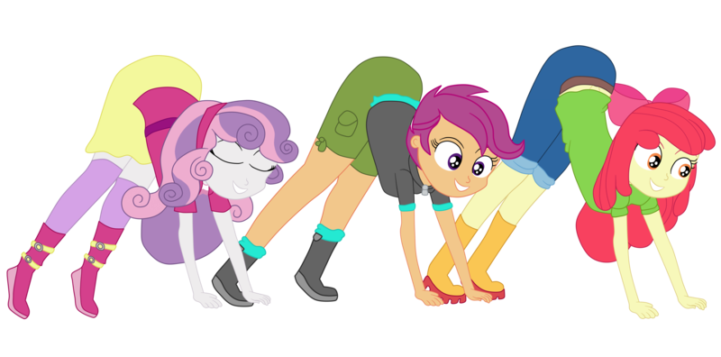 Size: 6951x3443 | Tagged: safe, artist:gmaplay, derpibooru import, apple bloom, scootaloo, sweetie belle, equestria girls, ass up, bloombutt, butt, cutie mark crusaders, face down ass up, image, png, scootabutt, solo, sweetie butt