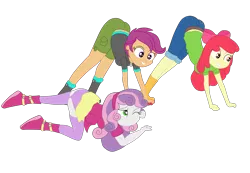 Size: 6951x4802 | Tagged: suggestive, alternate version, artist:gmaplay, derpibooru import, apple bloom, scootaloo, sweetie belle, equestria girls, ass up, bloom butt, butt, clothes, cutie mark crusaders, face down ass up, image, png, purple underwear, scootabutt, solo, sweetie butt, underwear