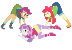 Size: 6951x4802 | Tagged: suggestive, alternate version, artist:gmaplay, derpibooru import, apple bloom, scootaloo, sweetie belle, equestria girls, ass up, bloom butt, butt, clothes, cutie mark crusaders, face down ass up, image, png, purple underwear, scootabutt, solo, sweetie butt, underwear