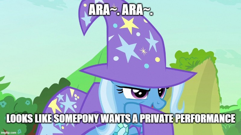 Size: 888x499 | Tagged: safe, artist:arcgaming91, derpibooru import, edit, edited screencap, screencap, trixie, to where and back again, caption, image, image macro, implied sex, jpeg, text