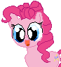 Size: 87x96 | Tagged: safe, artist:scootaloormayfly, derpibooru import, pinkie pie, earth pony, pony, blue eyes, cutie mark, image, looking at you, pink mane, pixel art, png, simple background, small resolution, smiling, smiling at you, solo