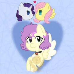 Size: 1080x1080 | Tagged: safe, artist:alkane.adopts, derpibooru import, fluttershy, rarity, oc, oc:atlas allure, pegasus, pony, abstract background, choker, female, flarity, floating heart, heart, image, jpeg, lesbian, looking at you, magical lesbian spawn, obtrusive watermark, offspring, parent:fluttershy, parent:rarity, parents:flarity, shipping, spread wings, watermark, wings