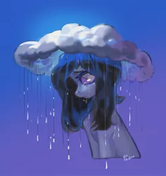 Size: 1591x1687 | Tagged: safe, artist:fedos, derpibooru import, oc, unofficial characters only, earth pony, pony, cloud, image, jpeg, rain, raincloud, sad, solo