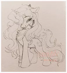 Size: 947x1024 | Tagged: safe, artist:paipaishuaige, derpibooru import, oc, unofficial characters only, unicorn, chest fluff, choker, image, jpeg, lidded eyes, smiling, solo, traditional art