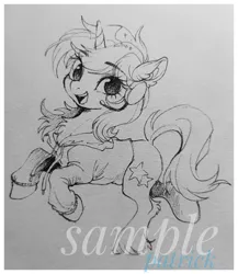 Size: 1778x2048 | Tagged: safe, artist:paipaishuaige, derpibooru import, pony, unicorn, chest fluff, clothes, grin, headset, hoodie, image, jpeg, looking at you, smiling, solo, traditional art, watermark