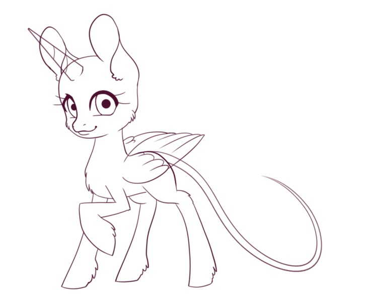 Size: 1831x1498 | Tagged: safe, artist:fuufuucuddles, derpibooru import, oc, unofficial characters only, alicorn, pony, alicorn oc, bald, base, eyelashes, female, horn, image, lineart, mare, png, raised hoof, simple background, smiling, solo, transparent background, wings