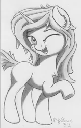 Size: 2380x3739 | Tagged: safe, artist:itchystomach, derpibooru import, izzy moonbow, pony, unicorn, cute, female, g5, image, izzybetes, mare, missing cutie mark, pencil drawing, png, raised hoof, solo, traditional art, underhoof