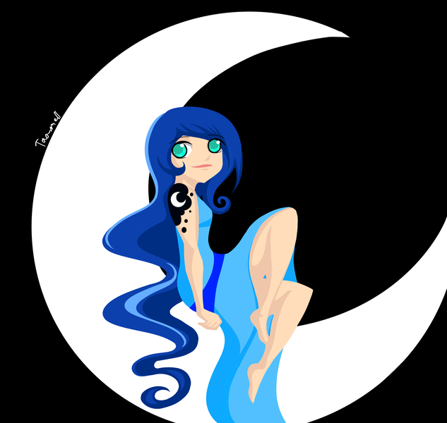 Size: 5728x5427 | Tagged: safe, artist:tao-mell, derpibooru import, princess luna, human, alternative cutie mark placement, barefoot, clothes, colored pupils, crescent moon, cute, cutie mark on human, dress, feet, female, humanized, image, jpeg, legs, lineless, lunabetes, moon, shoulder cutie mark, solo, tangible heavenly object