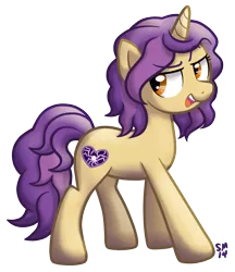 Size: 945x1092 | Tagged: safe, artist:serenamidori, derpibooru import, oc, oc:lavender frappe, unofficial characters only, pony, unicorn, eyebrows, eyebrows visible through hair, female, full body, hooves, horn, image, mare, open mouth, open smile, orange eyes, png, raised eyebrow, simple background, smiling, solo, standing, tail, transparent background, unicorn oc