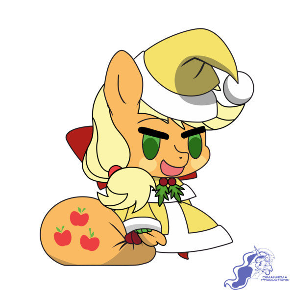 Size: 9934x9934 | Tagged: safe, artist:dimanizma, derpibooru import, applejack, earth pony, pony, bag, christmas, clothes, costume, cute, fate/stay night, female, happy new year, hat, holiday, image, padoru, png, santa costume, santa hat, simple background, solo, transparent background, watermark